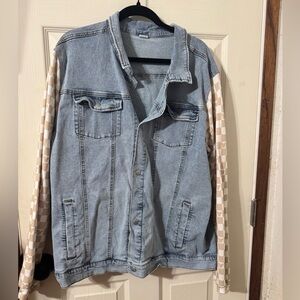 Denim Jacket with Disney designed Checkered Sleeves Size XL